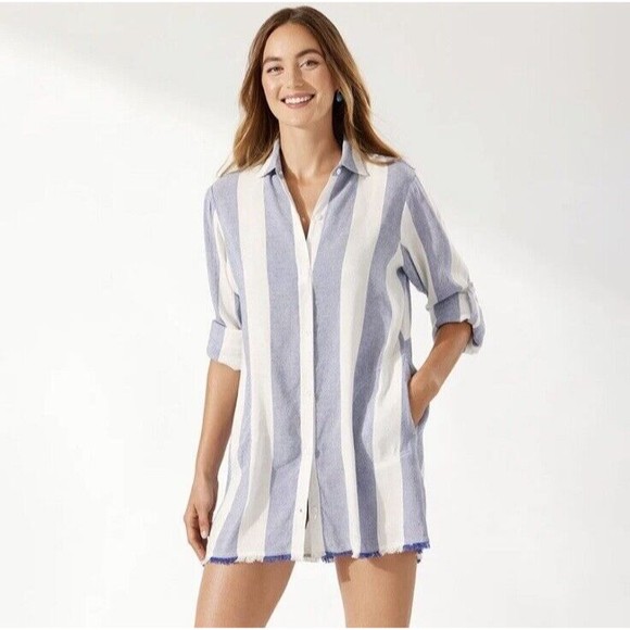 Tommy Bahama Other - Tommy Bahama Rugby Beach Stripe Cover-Up Tunic Shirt Blue White Size X Large